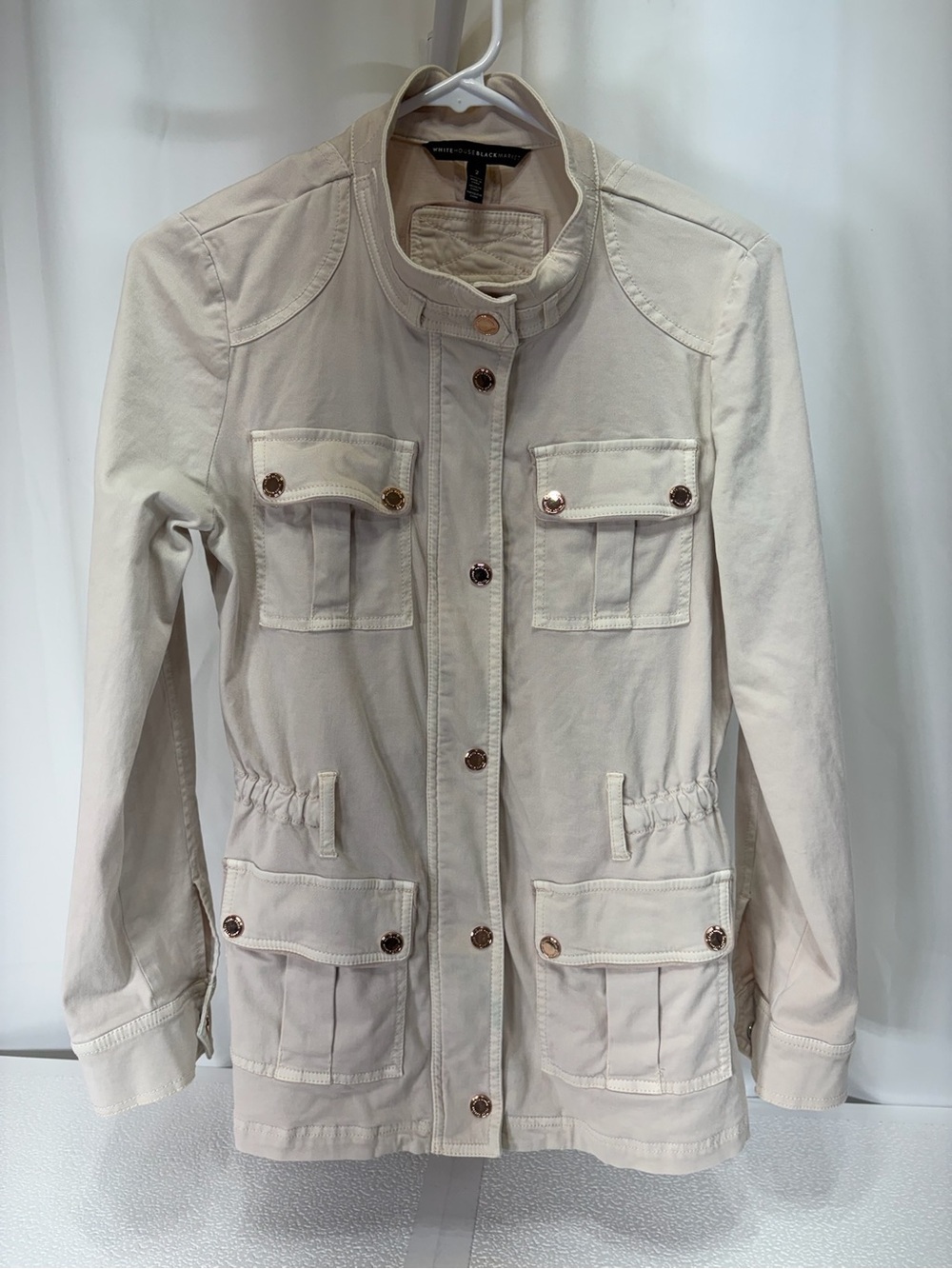 White House Black Market Cream Utility Field Jacket with Button Placket 3997